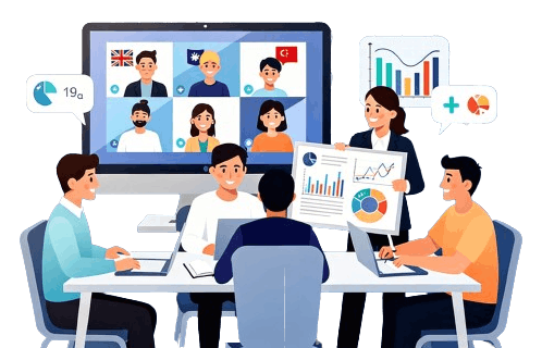 Illustration of learning and collaboration in a modern training setting